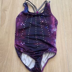 Galaxy Print Leotard with Rhinestones